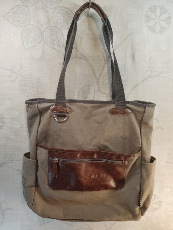 Field &Co Handbags - Field &Co Olive Green Canvas Tote with Brown Leather Pocket and Straps